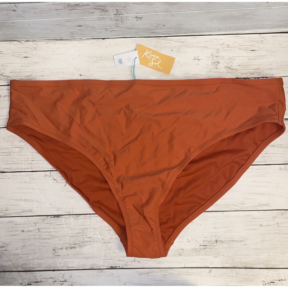 Kona Sol Bikini Bottom Womens 24W 26W Orange High Coverage Plus‎ Swim NEW Target